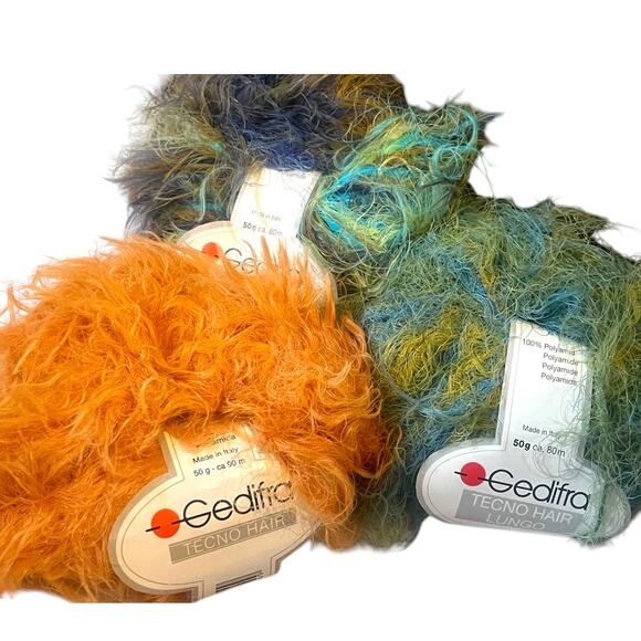 3 skeins Gedifra TECNO HAIR LUNGO Eyelash Yarn | Purple, Green, Orange - Picture 3 of 8